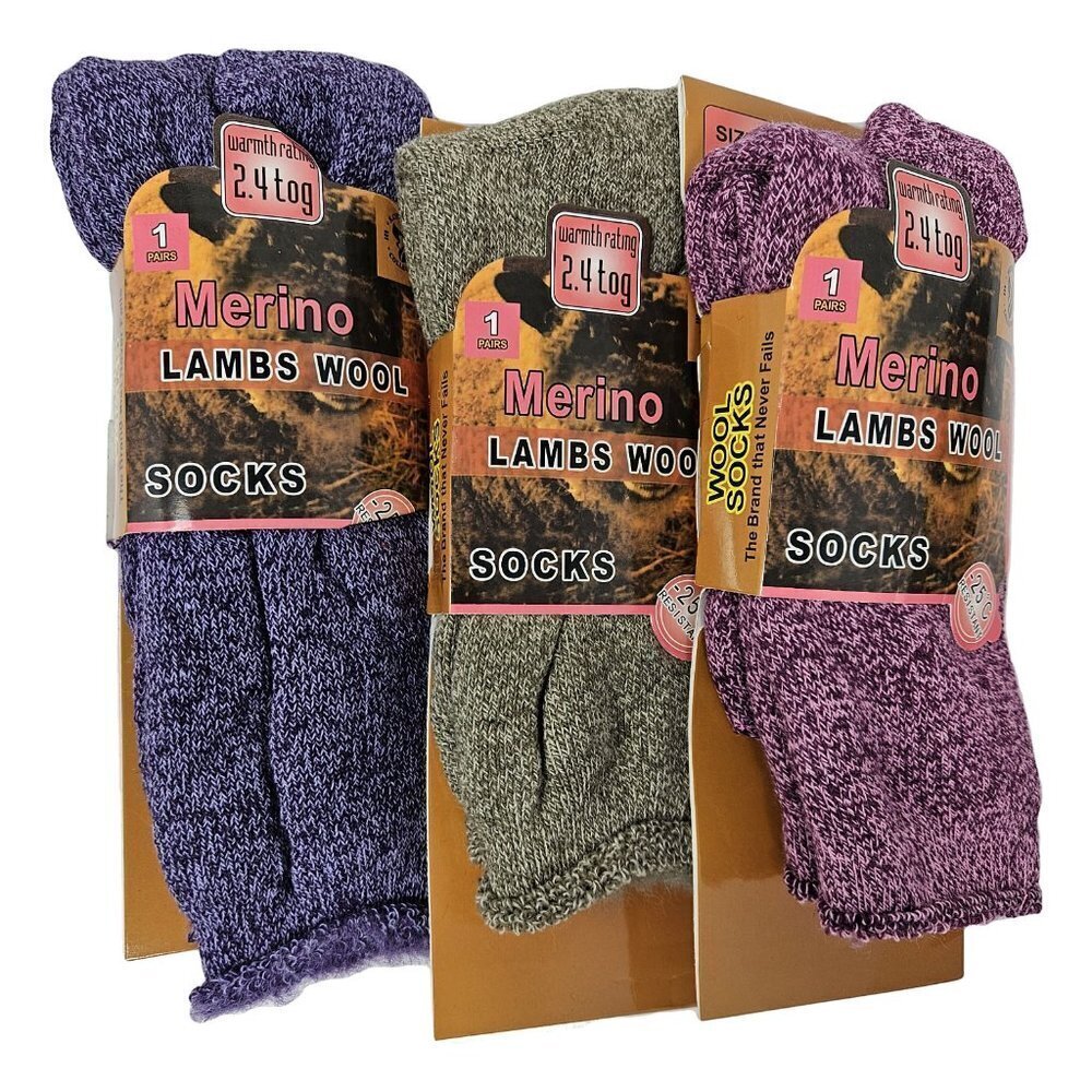 Women Merino Lamb Wool Socks, FUR LINED Very Warm Boots Marled Socks 3-Pairs NEW